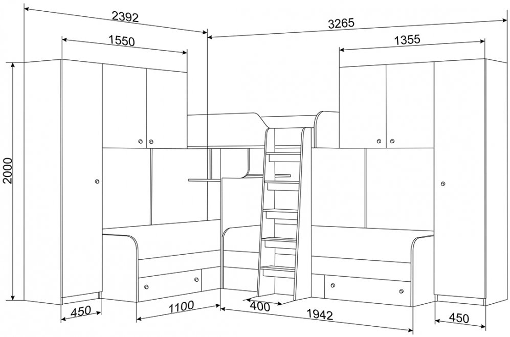 Двухъярусная кровать Трио 3 дуб сонома / оранжевый