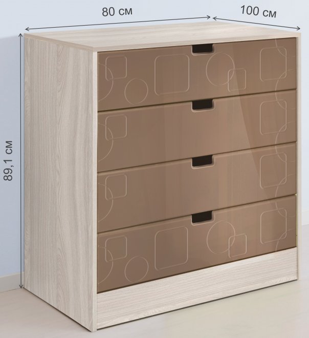 Комод Бриз МДФ ясень светлый / квадрат шоколад