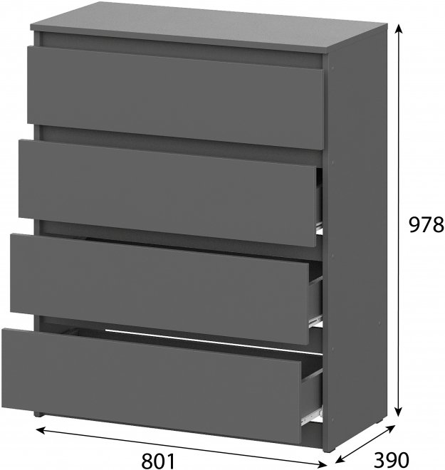 Комод Денвер 4 ящика графит серый