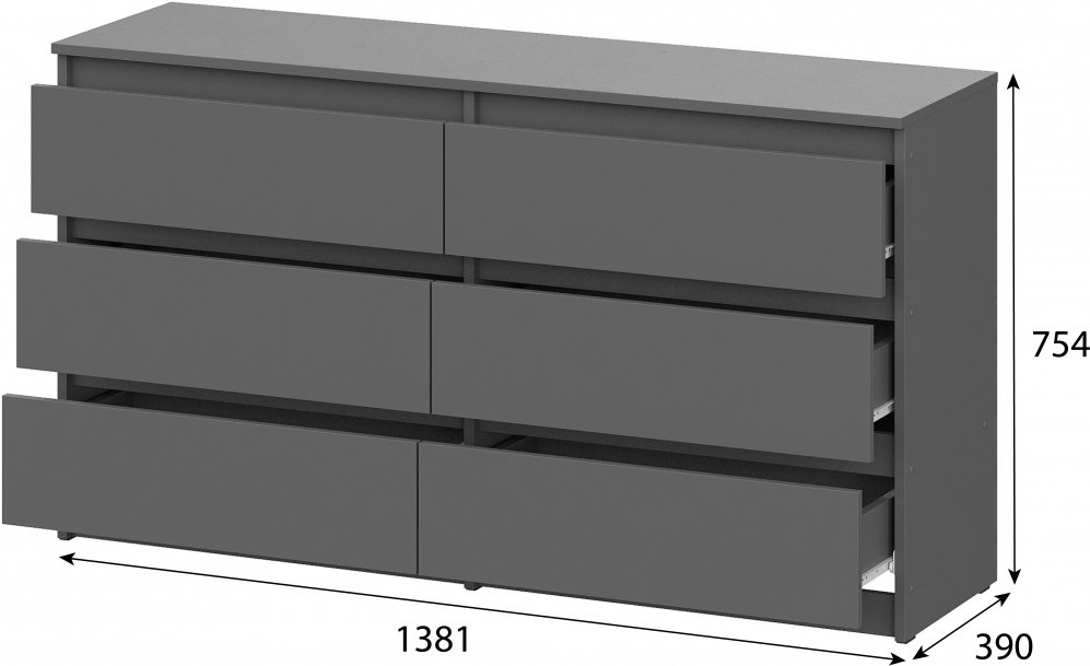 Комод Денвер 6 ящиков графит серый