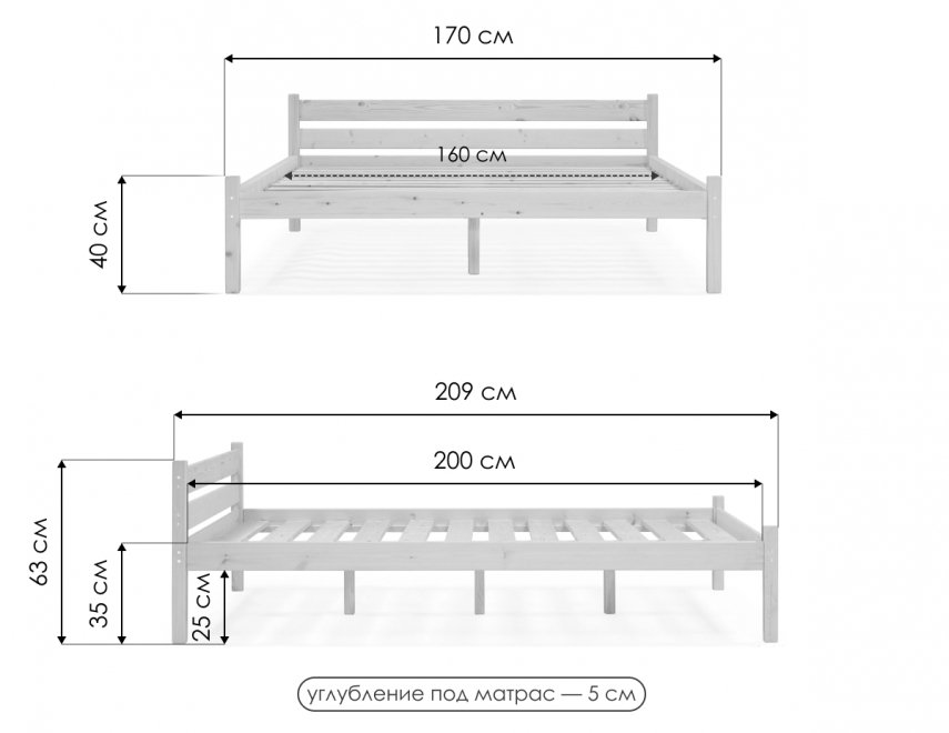 Двуспальная кровать Классика 160 x 200 см с основанием венге
