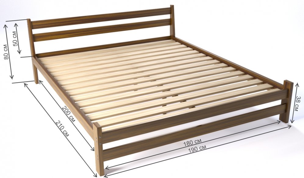 Двуспальная кровать Мишка 180 x 200 см усиленная с основанием темный дуб