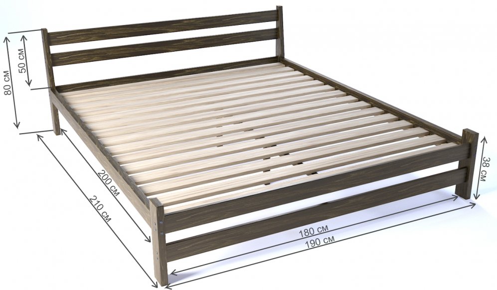 Двуспальная кровать Мишка 180 x 200 см усиленная с основанием венге