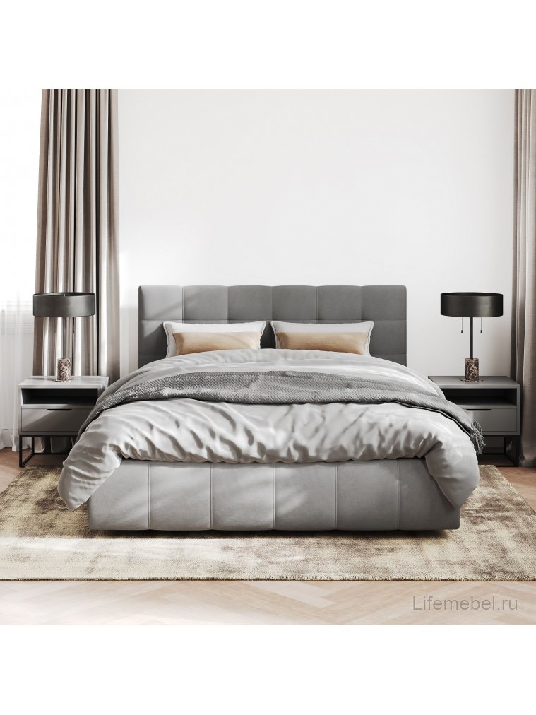 Двуспальная кровать Афродита-2 200x200 с ПМ велюр bingo plum