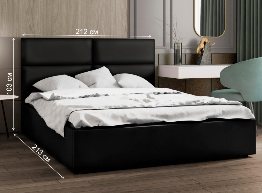 Двуспальная кровать Афродита-4 200х200 с ПМ экокожа marvel black