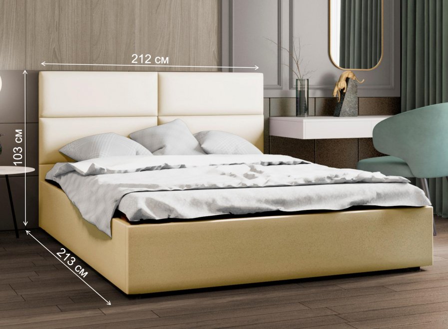 Двуспальная кровать Афродита-4 200х200 с ПМ экокожа marvel cream