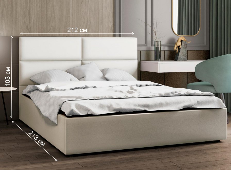 Двуспальная кровать Афродита-4 200х200 с ПМ экокожа marvel white