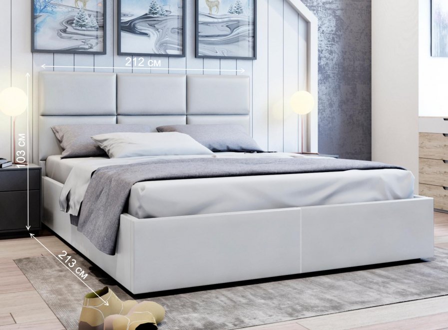 Двуспальная кровать Афродита-5 200х200 с ПМ экокожа marvel white