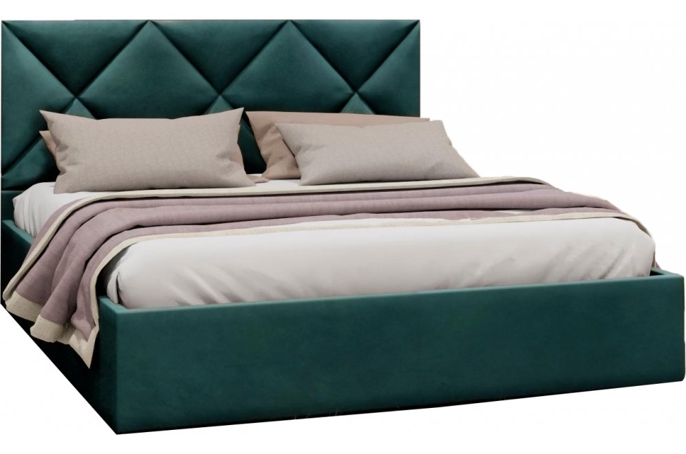 Двуспальная кровать Афродита-6 160x200 с ПМ тёмно-зелёный велюр velutto 33