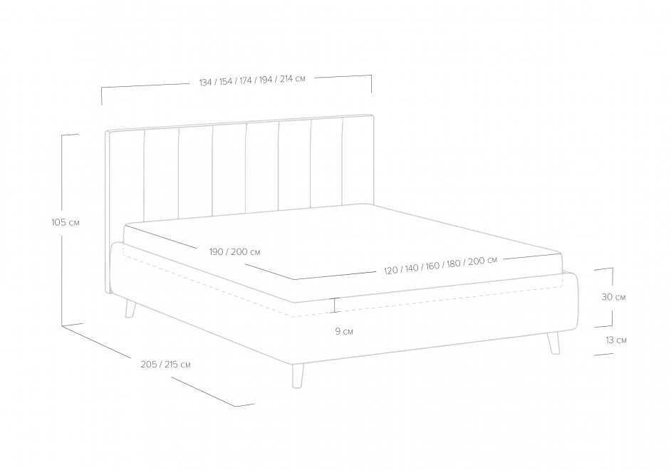 Двуспальная кровать Alma 160x200 с основанием Замша мятный