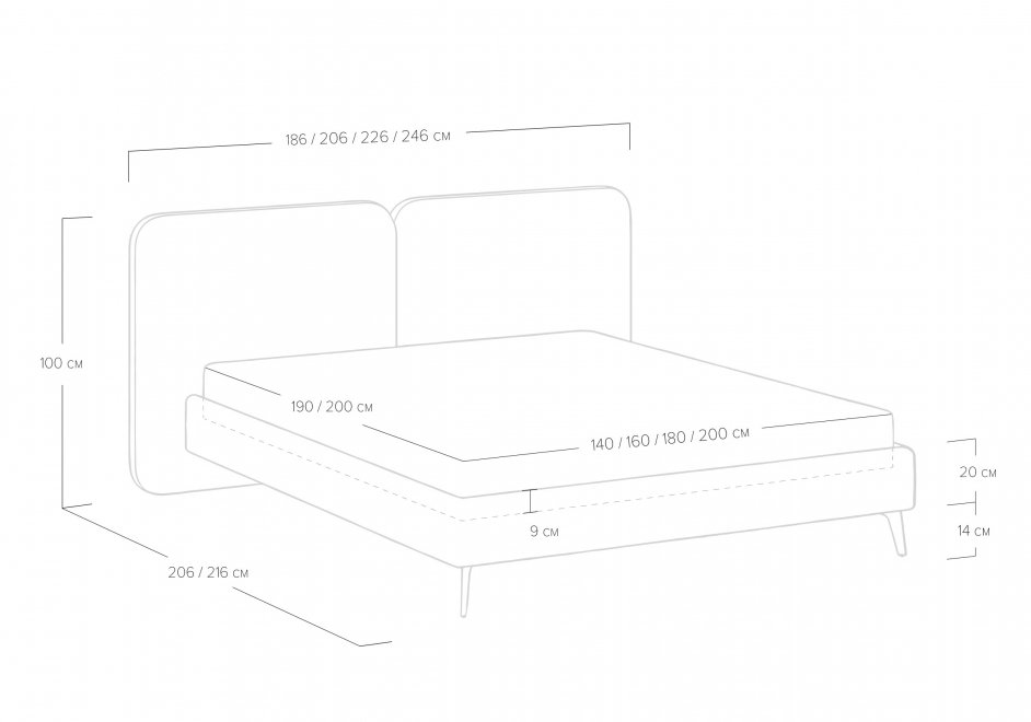 Двуспальная кровать Brooklyn 180x200 с основанием небби мокко
