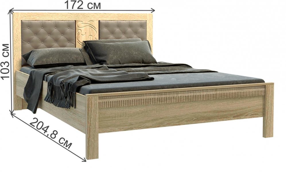 Двуспальная кровать Хлоя 160х200 МДФ ясень дальневосточный / ЛДСП дуб сонома