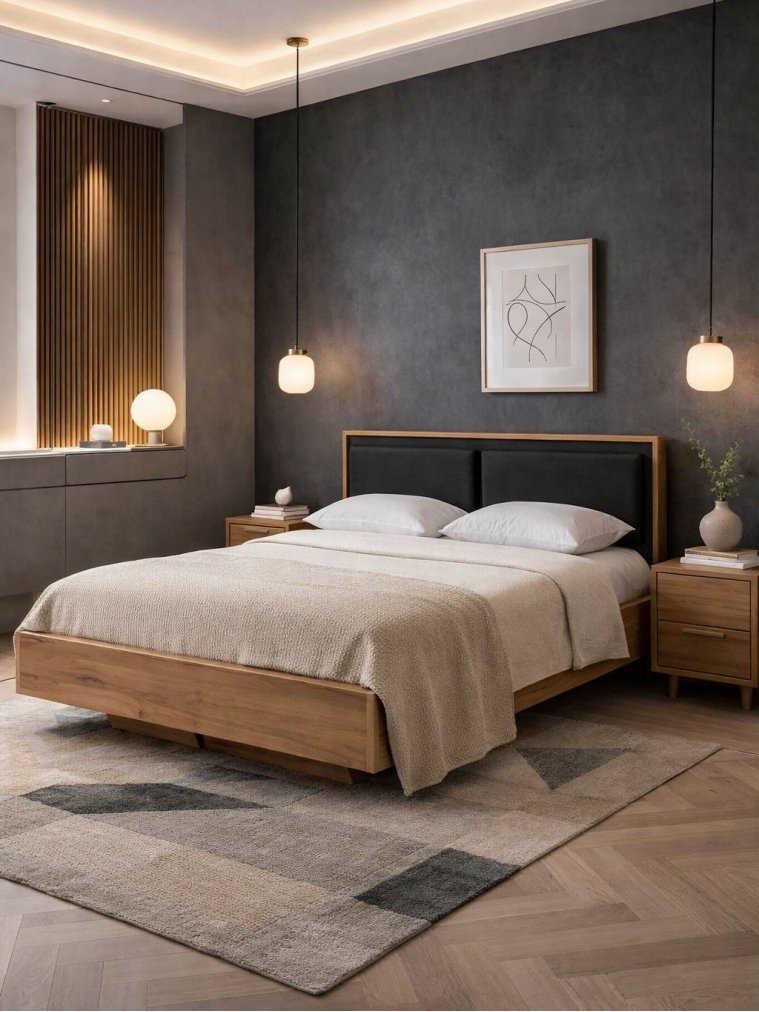 Двуспальная кровать Клауд 160х200 парящая дуб крафт золотой / антрацит