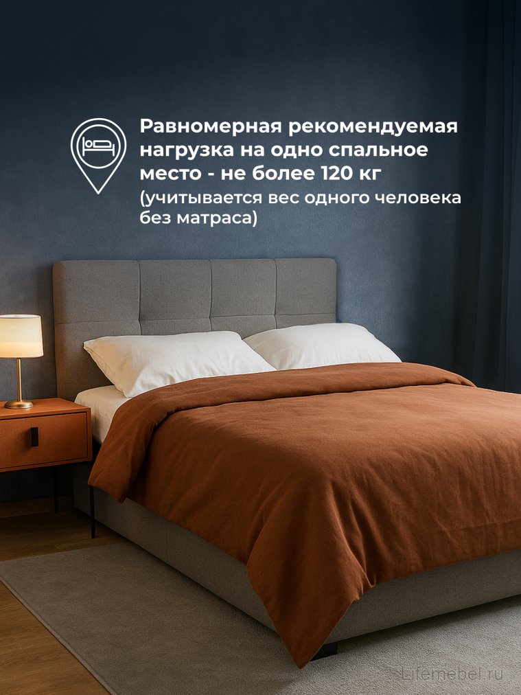 Двуспальная кровать Манака 160х200 ткань серая