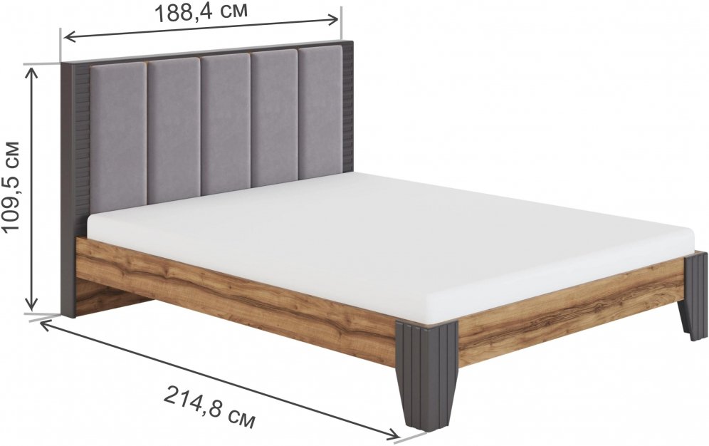 Двуспальная кровать Моника Мод. 2.3 с мягкой спинкой 180х200 без основания авелано / prima light grey
