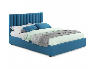 Двуспальная кровать Olivia 160х200 с ПМ бежевый велюр синий