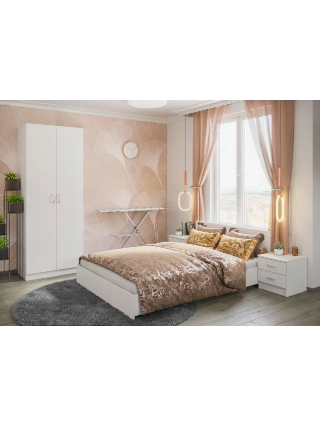 Двуспальная кровать Адайн 160х200 белое дерево / белое дерево