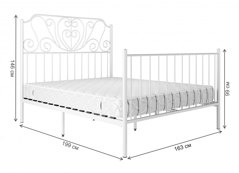 Двуспальная кровать Роза 160х190 белая