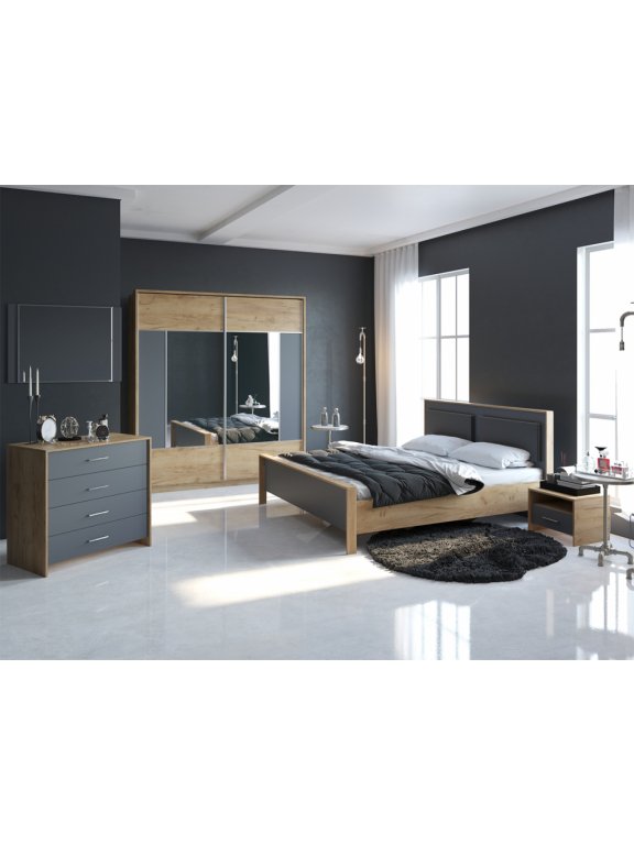 Двуспальная кровать Тхан 180х200 дуб крафт золотой / антрацит