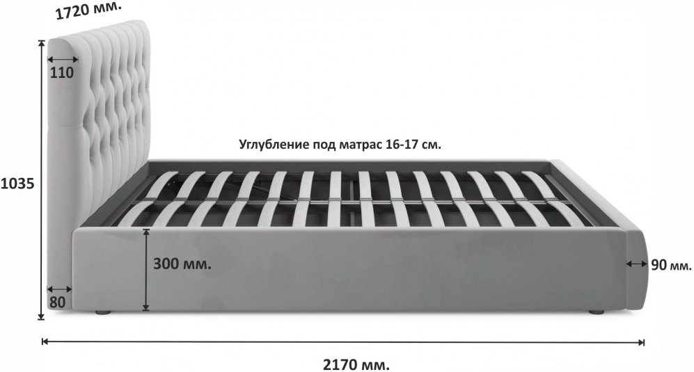 Двуспальная кровать Беллора 160х200 с ПМ синий велюр