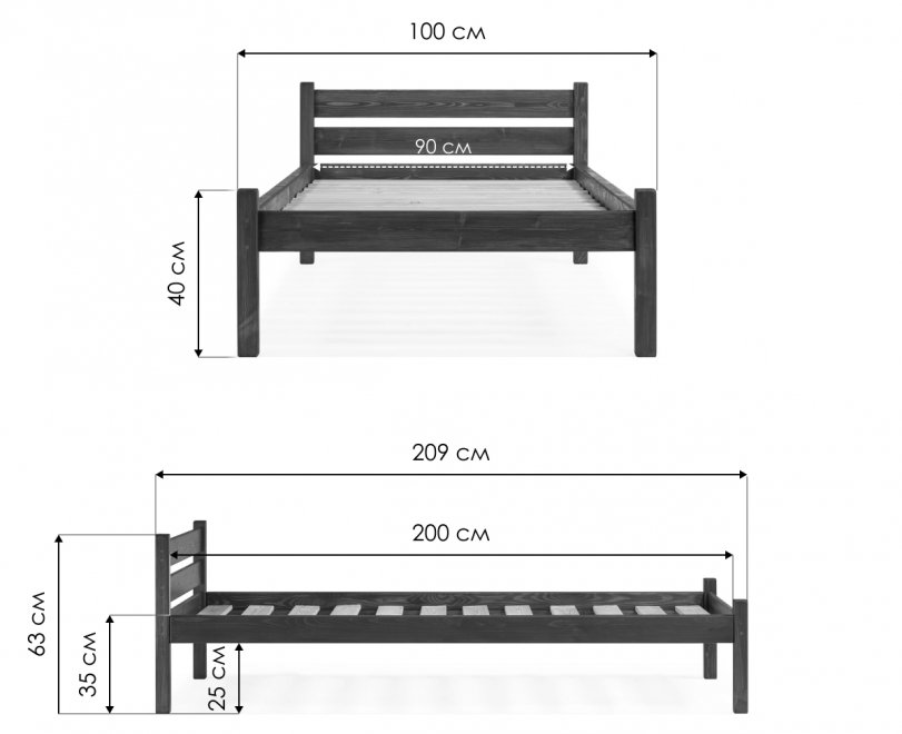 Односпальная кровать Классика 90 x 200 см с основанием темный дуб
