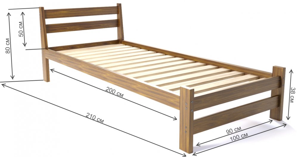 Односпальная кровать Мишка 90 x 200 см усиленная с основанием темный дуб