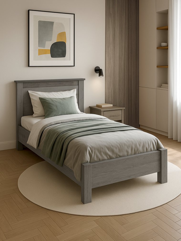 Односпальная кровать Денвер 90х200 с основанием риббек серый