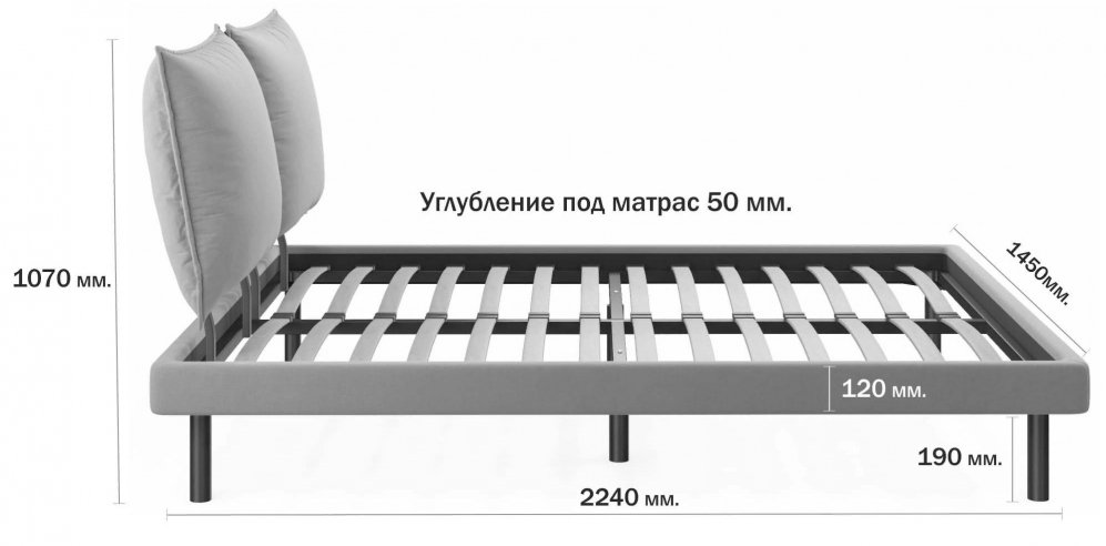 Полутораспальная кровать Аэрова 140х200 серая