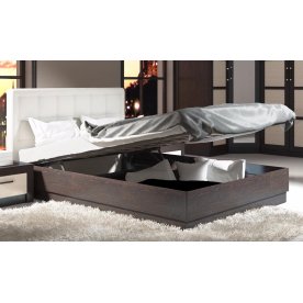 Кровать Токио с мягкой спинкой и подъемным механизмом СМ-131.13.002 140 см х 200 см венге цаво / светлая кожа