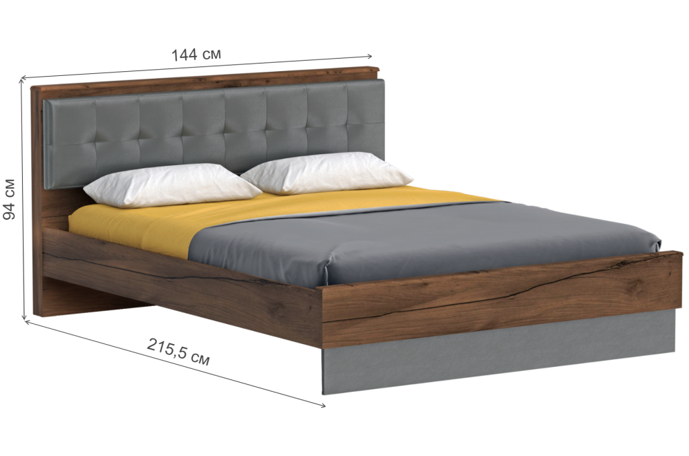 Полутораспальная кровать Глазго 140х200 таксония / пегас грей / графит