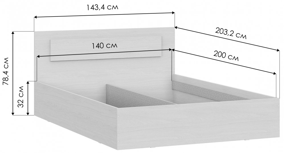 Полутораспальная кровать Taika 140х200 ясень анкор светлый