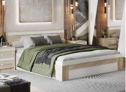 Полутораспальная кровать Вавилон 140х200 с ПМ дуб сонома / белый жемчуг