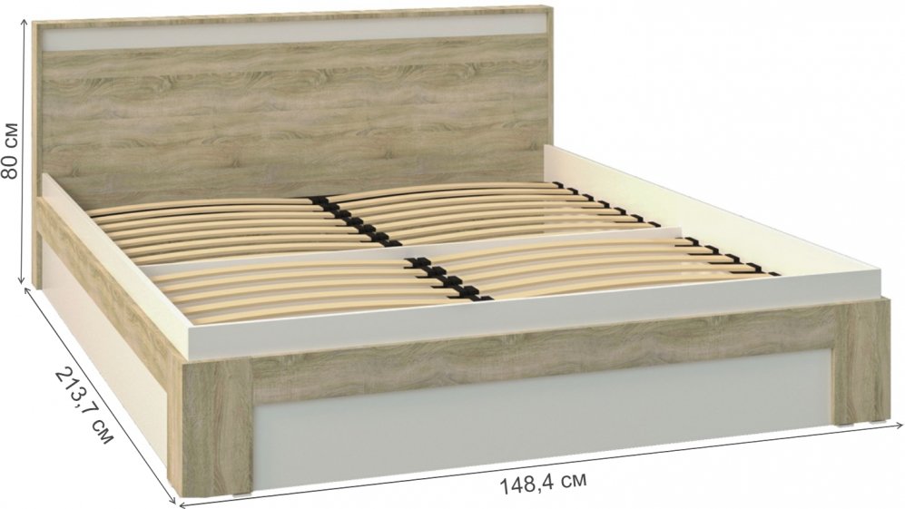 Полутораспальная кровать Вавилон 140х200 с ПМ дуб сонома / белый жемчуг