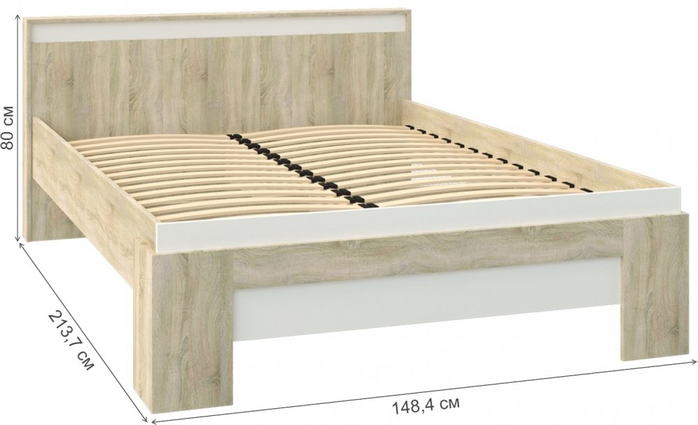 Полутораспальная кровать Вавилон 140х200 дуб сонома / белый жемчуг