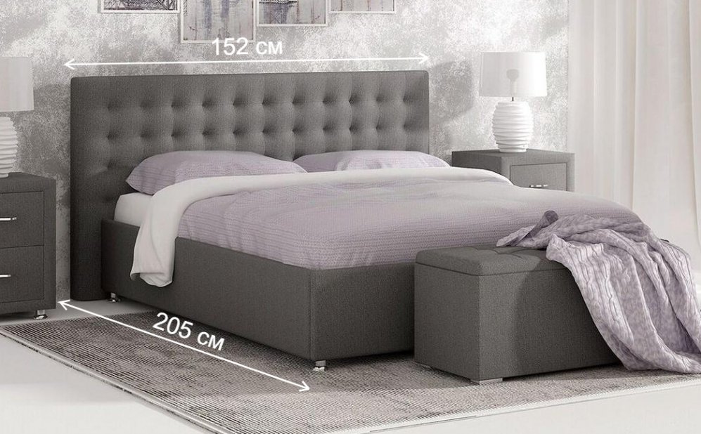 Полутороспальная кровать Siena 120х190 см серая велюр