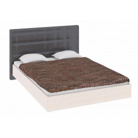 Кровать Токио с мягкой спинкой СМ-131.02.002-М 140 см х 200 см дуб белфорт / темная кожа с матрасом