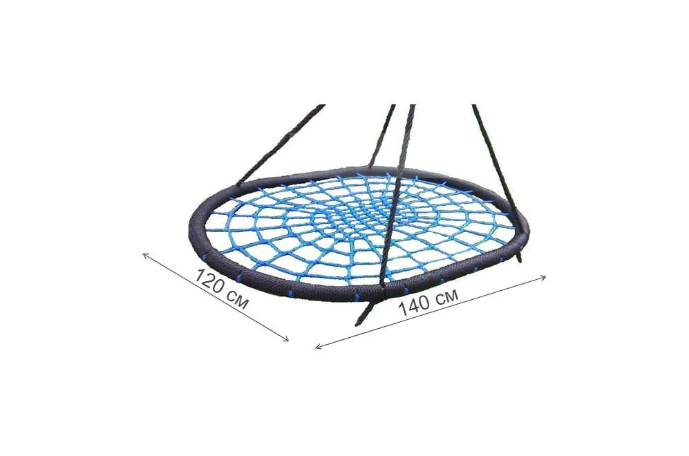 Качели-гнездо HIToval120 овальные 120х140 см на канатах обмотка черная / сетка синяя