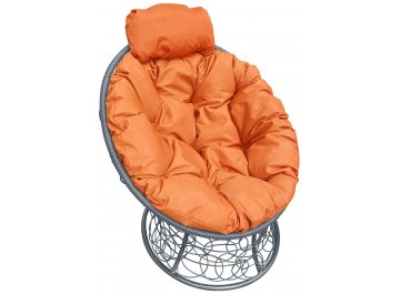 Кресло из ротанга Папасан мини серый / оранжевый