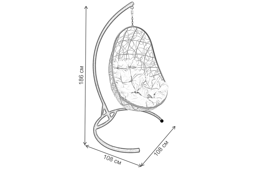 Подвесное кресло Овал чёрное / синяя подушка