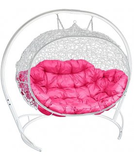 Подвесной диван Улей белый / розовый