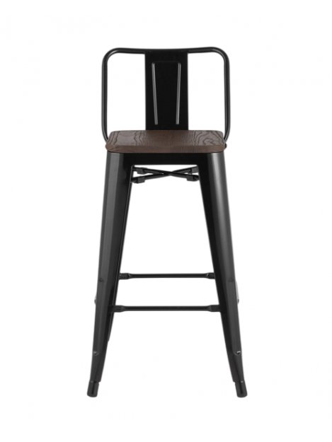 Барный стул Тиоли YD-H675E-W LG-01 со спинкой черный глянцевый / темное дерево