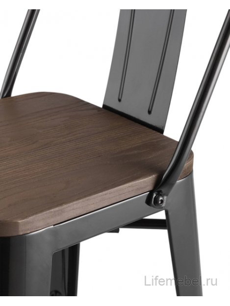 Барный стул Тиоли YD-H675E-W LG-01 со спинкой черный глянцевый / темное дерево