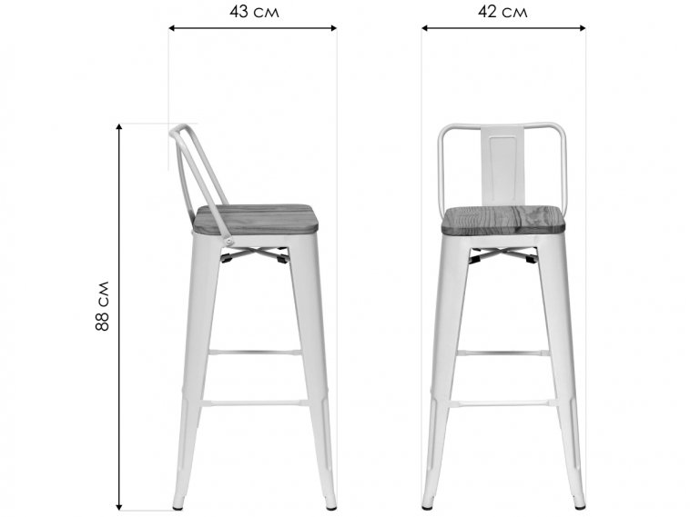 Барный стул Тиоли YD-H675E-W LG-01 со спинкой черный глянцевый / темное дерево
