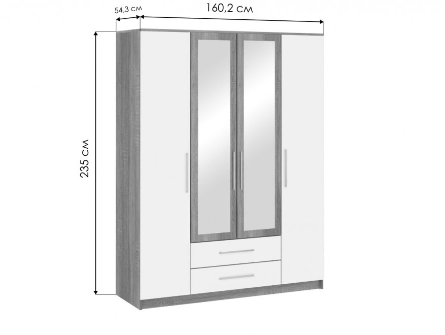 Шкаф четырехдверный Амальтея дуб сонома / белый глянец