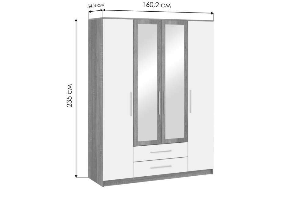 Шкаф четырехдверный Амальтея дуб сонома / белый глянец
