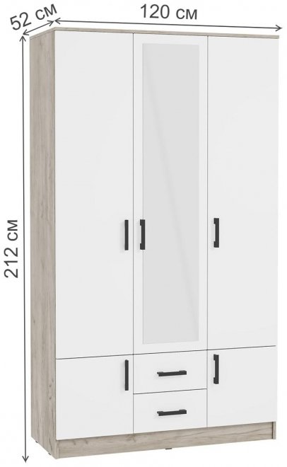 Шкаф Адайн ШК-3 дуб крафт серый / белый