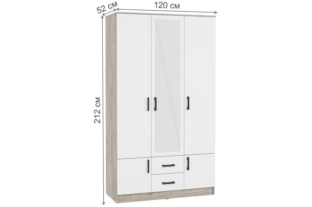 Шкаф Адайн ШК-3 дуб крафт серый / белый