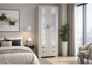 Шкаф распашной для одежды с зеркалом ДримСтар ДС-60К глиняный серый / риолит