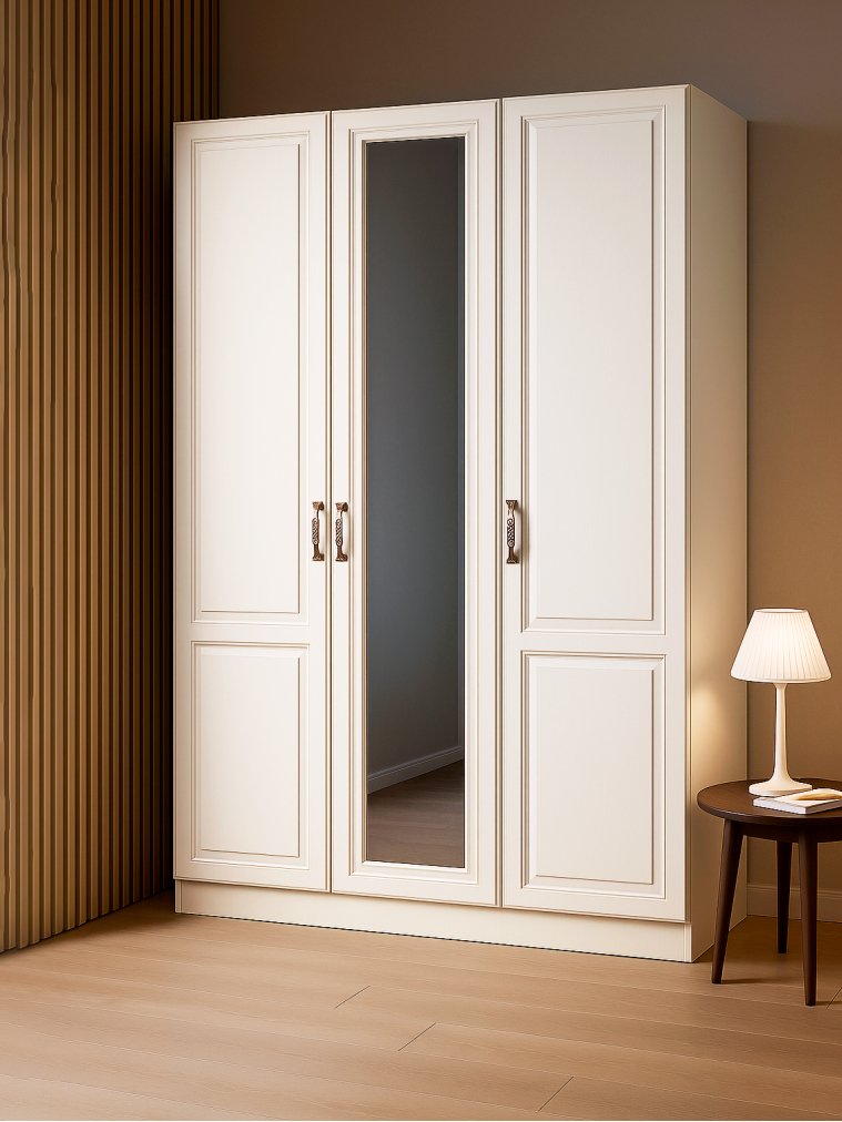 Шкаф Ливерпуль с зеркалом белый / ясень ваниль