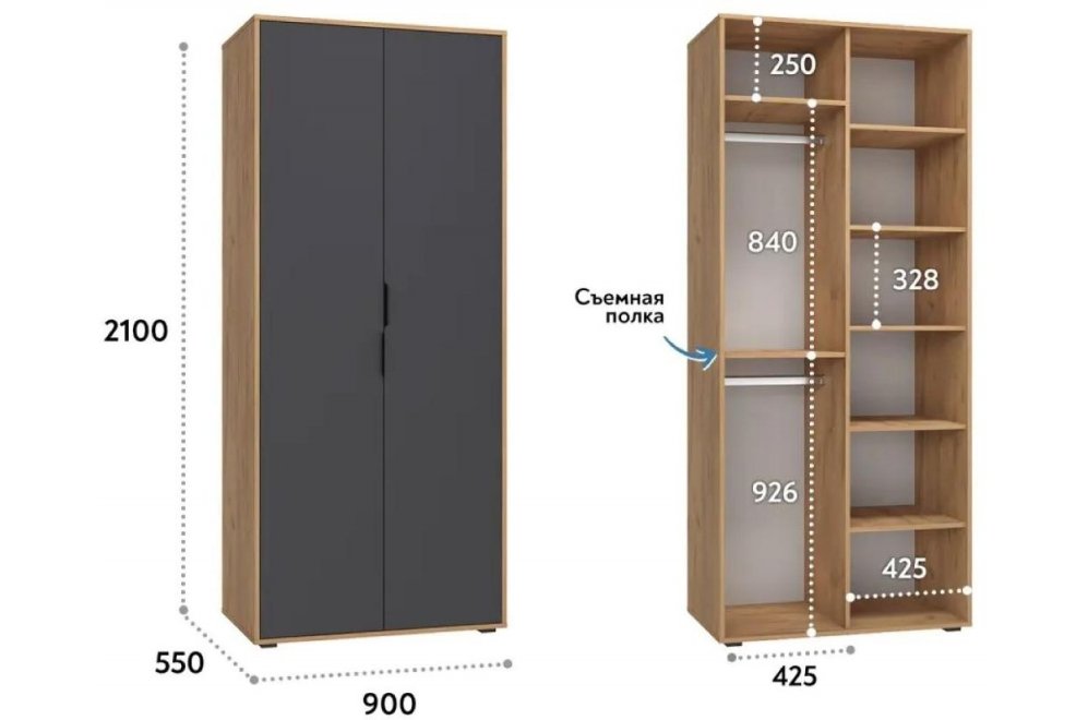 Шкаф Оптима ОП-01 дуб крафт золотой / графит